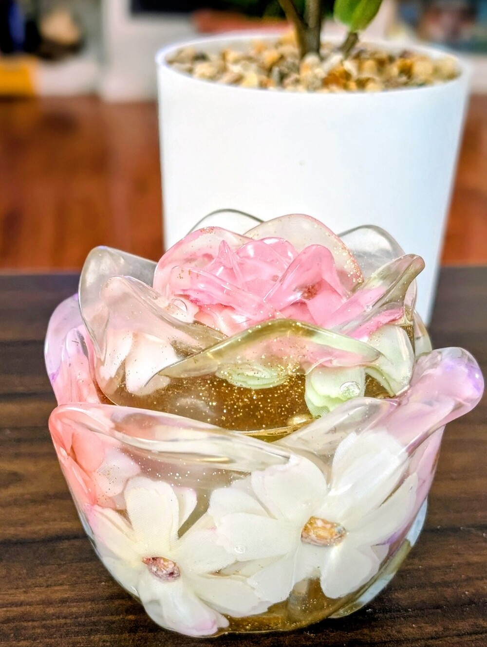 Handcrafted Floral Small Jar-Pink & White